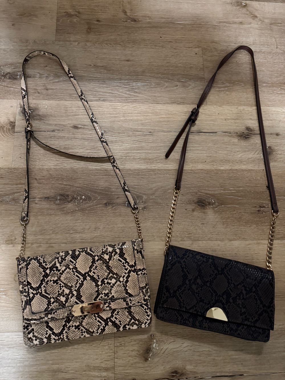 Target Snake-Print Crossbody Bag Duo in Beige and Black